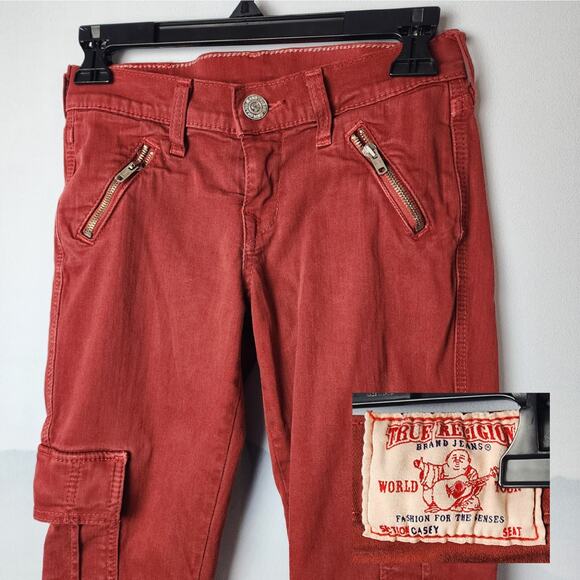 True Religion Casey Super Skinny Low Rise Red Cargo Pant | Women's 24 - Picture 1 of 14